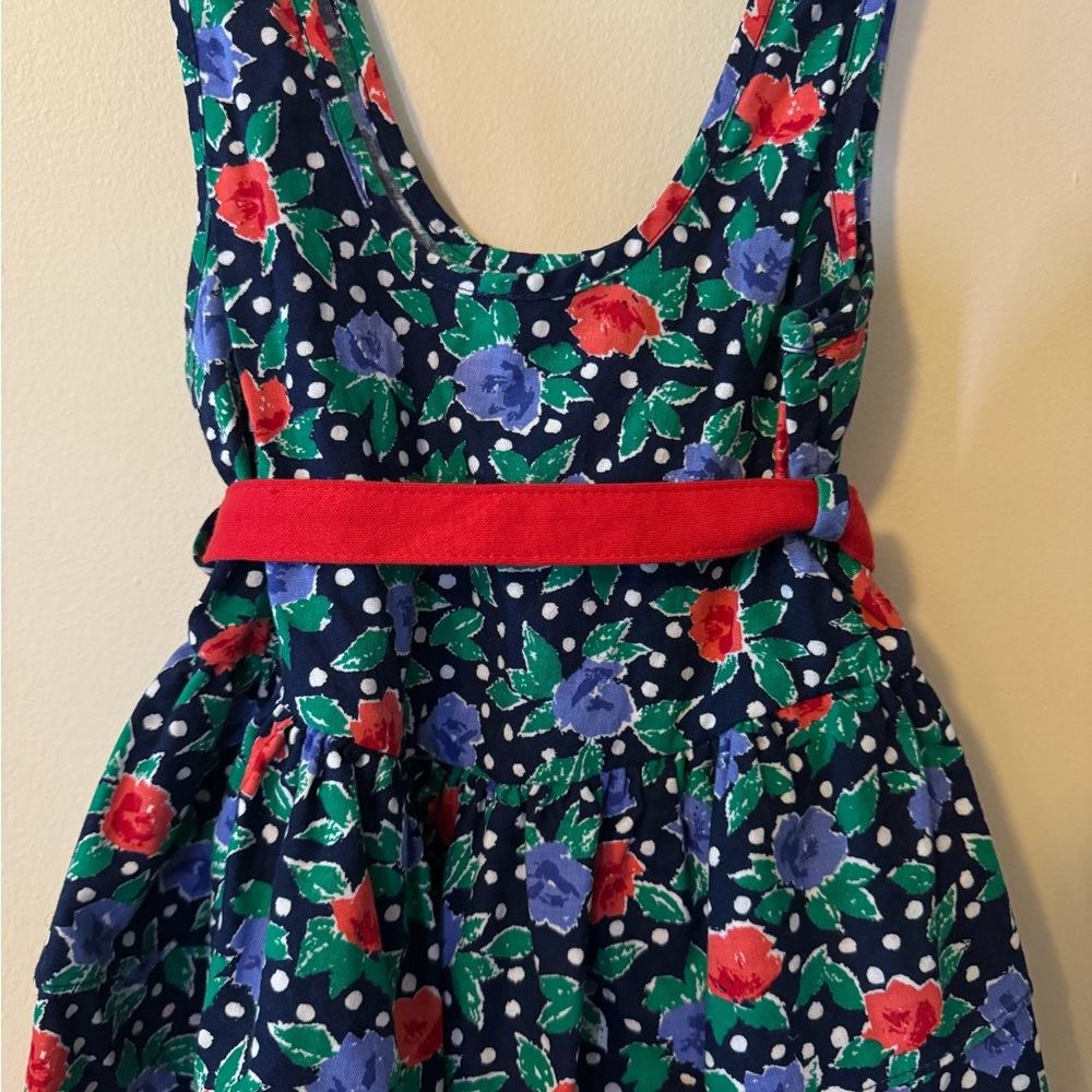 VTG Girls Floral Sleeveless Dress with Red Belt